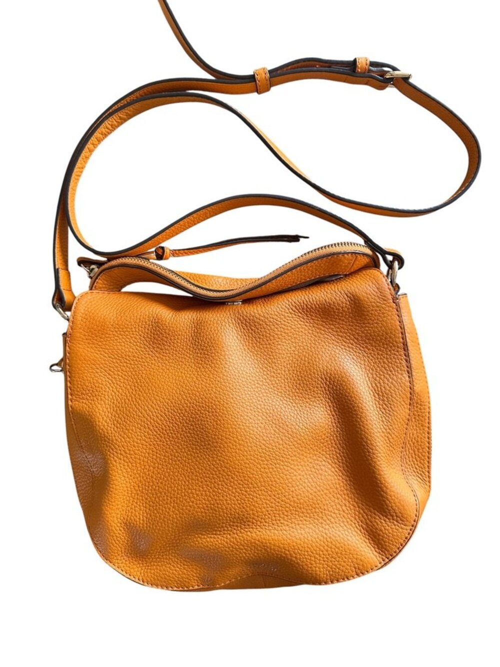Vince Camuto Kenzy Pebbled Leather Crossbody Bag Orange Citrus Expandable